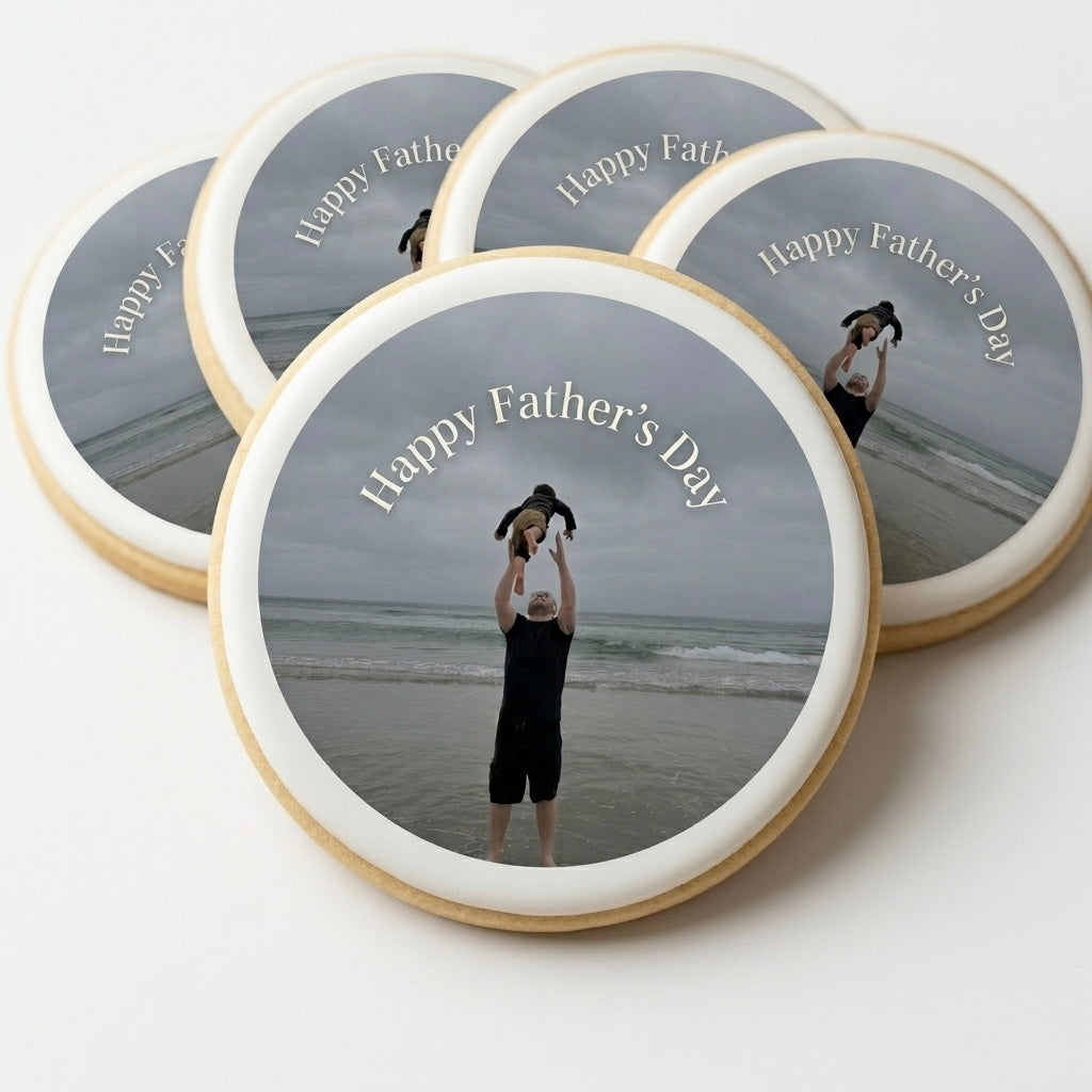 Personalized Father's Day photo sugar cookies with custom edible images, unique gift idea for dad from kids and family.
Custom photo cookies for Father's Day featuring edible family photos on handcrafted sugar cookies, thoughtful personalized gift for dad.
Father's Day personalized photo sugar cookies, custom edible image treats made to celebrate dad with a special memory.