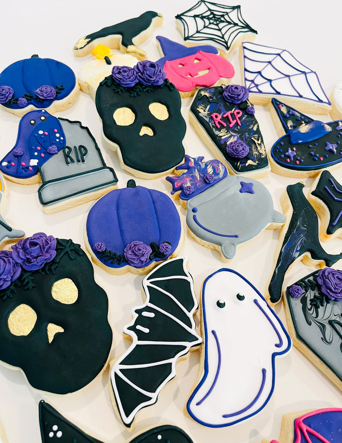 Set of 12 decorated Halloween sugar cookies perfect for parties and celebrations