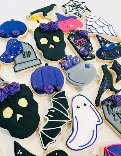 Set of 12 decorated Halloween sugar cookies perfect for parties and celebrations