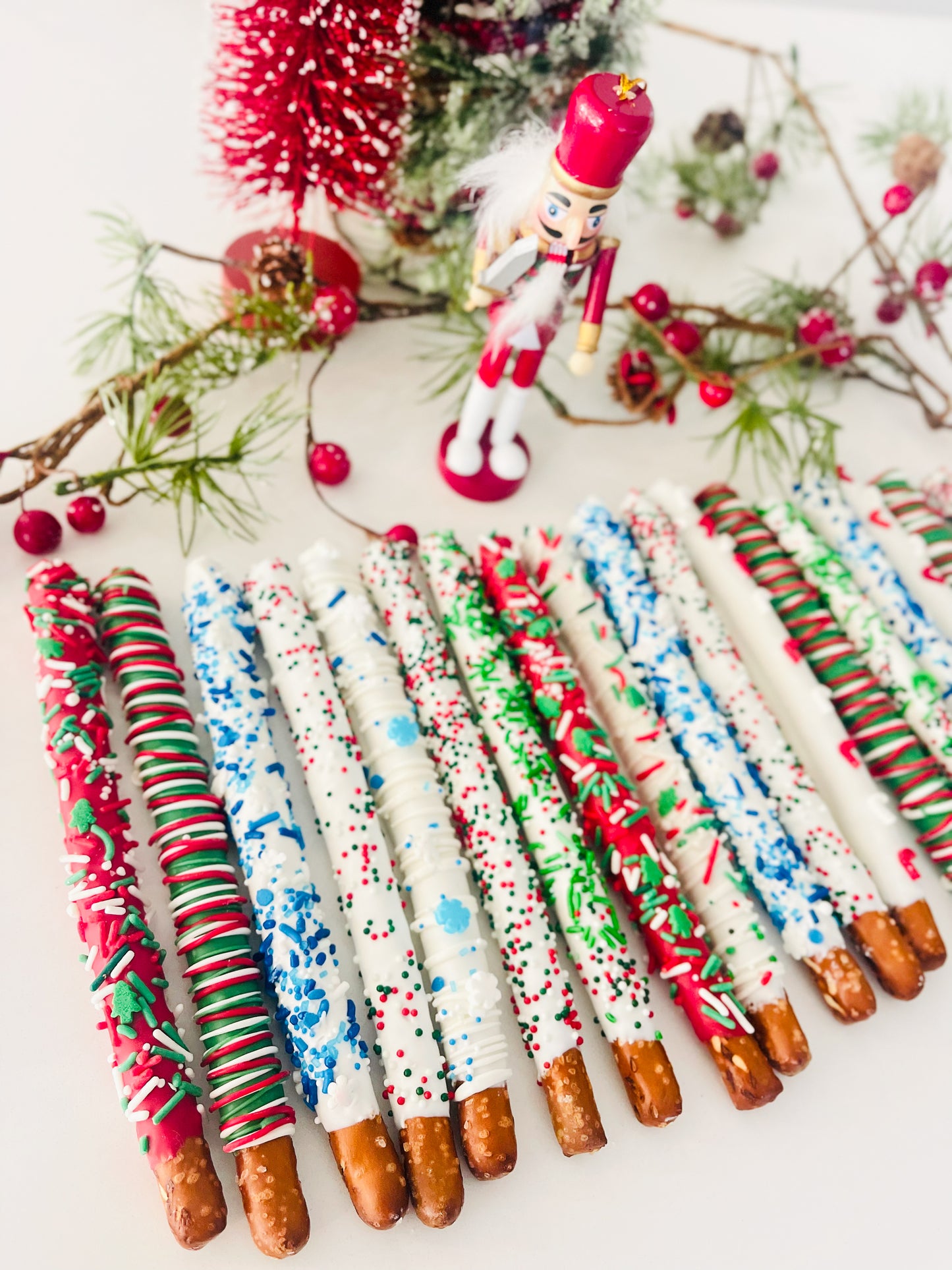 Holiday White Chocolaty Dipped Pretzel Rods