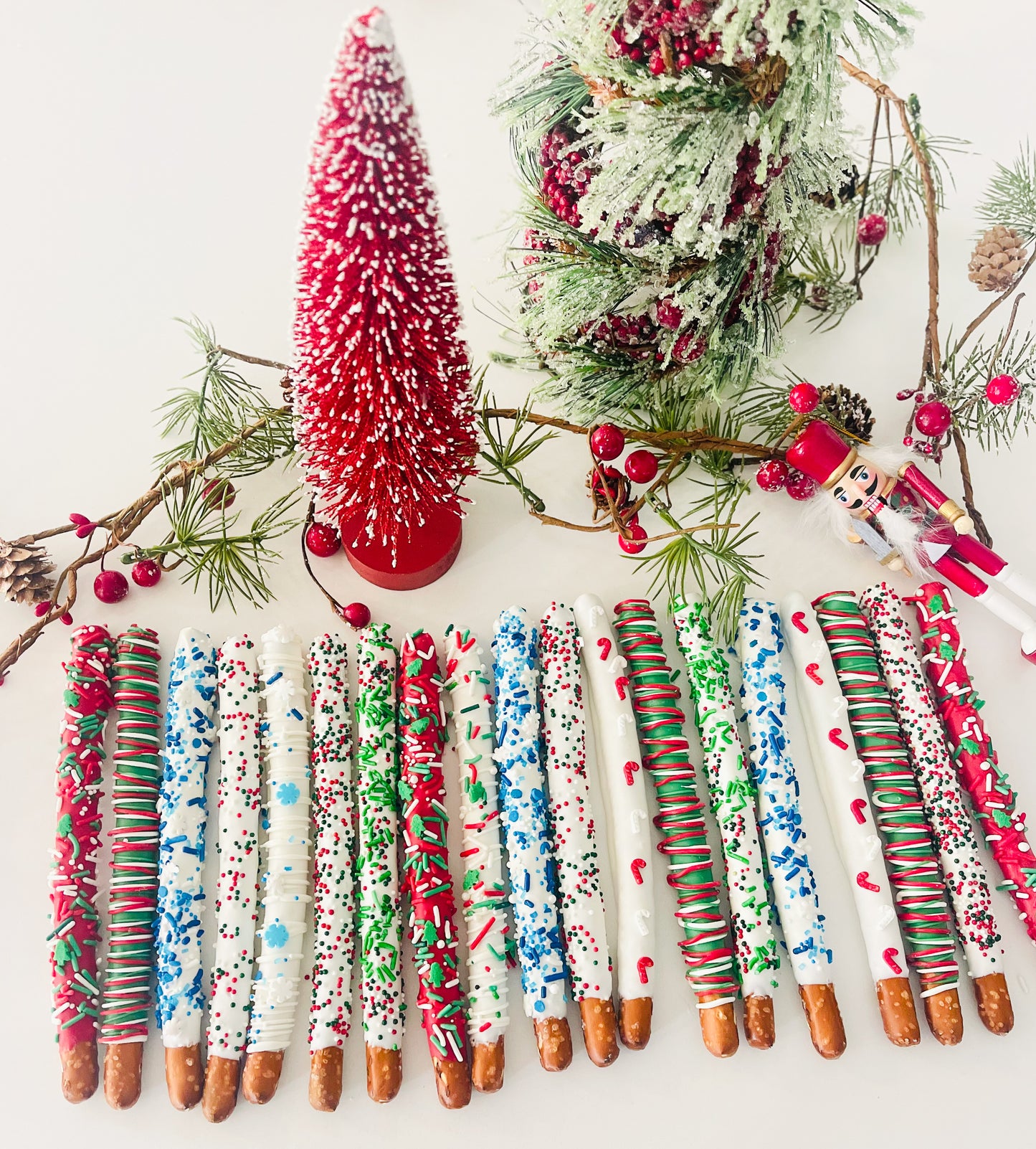 Holiday White Chocolaty Dipped Pretzel Rods