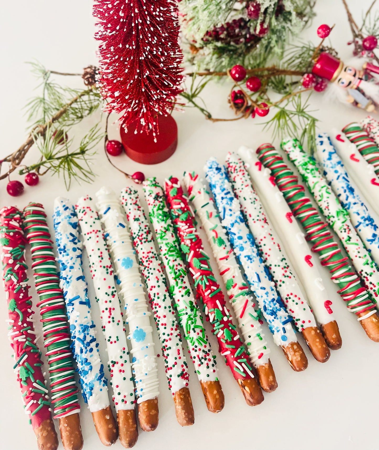 Holiday White Chocolaty Dipped Pretzel Rods