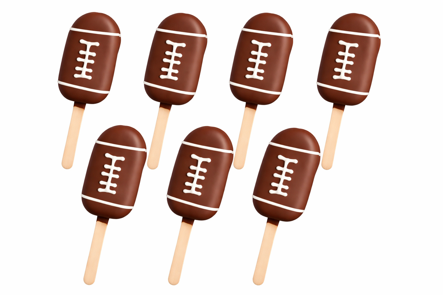 Custom football cake popsicles for party dessert table – Fresno bakery.”

“Chocolate covered cake popsicles with football design for game day celebration.”

“Football dessert treats set of 12 cake popsicles for sports party.”

“Custom sports-themed cake popsicles in green and brown for football event.