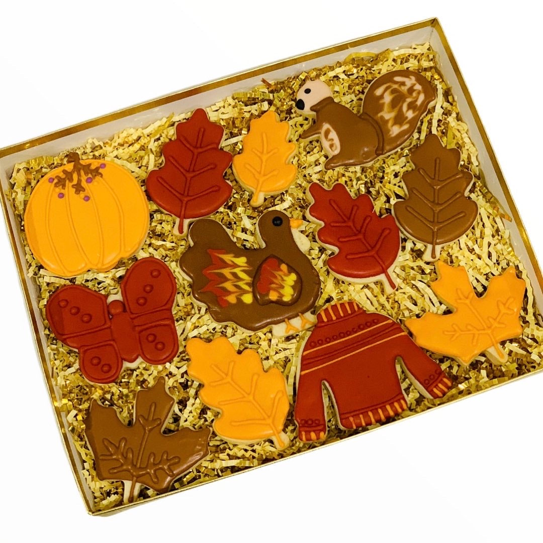 thanksgiving cookie box, cookies, fall cookies