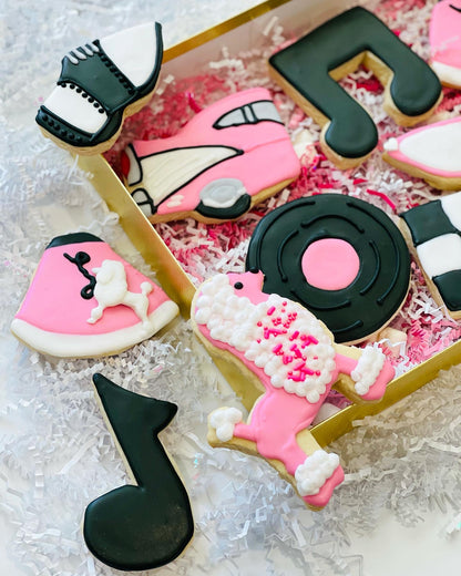 grease theme sugar cookies, birthday cookies