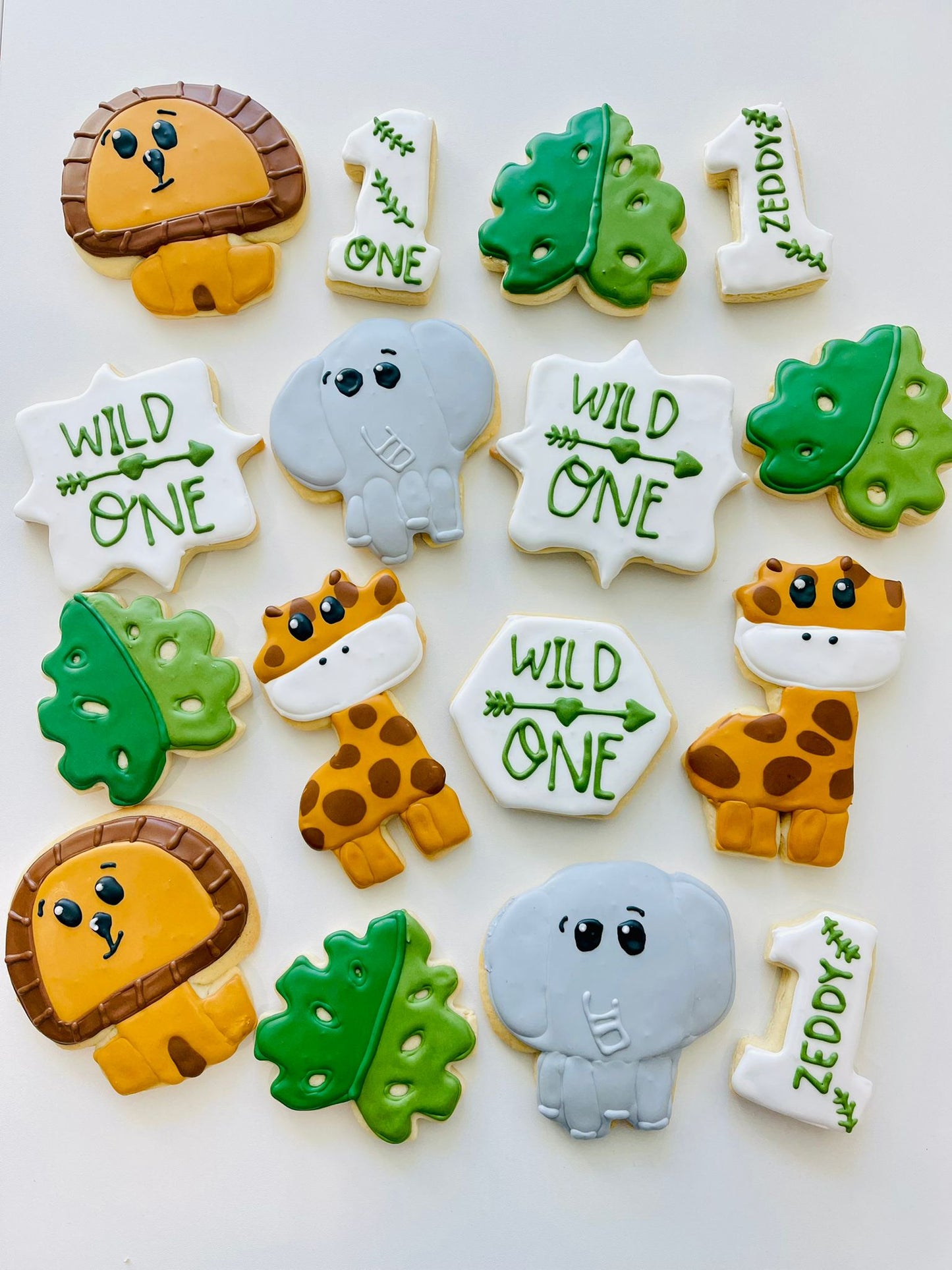 Jungle themed, wild one birthday cookies