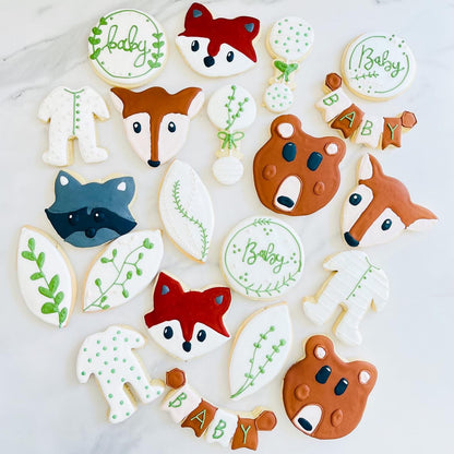 WOODLAND THEME SUGAR COOKIES, BABY SHOWER COOKIES, CAKE 